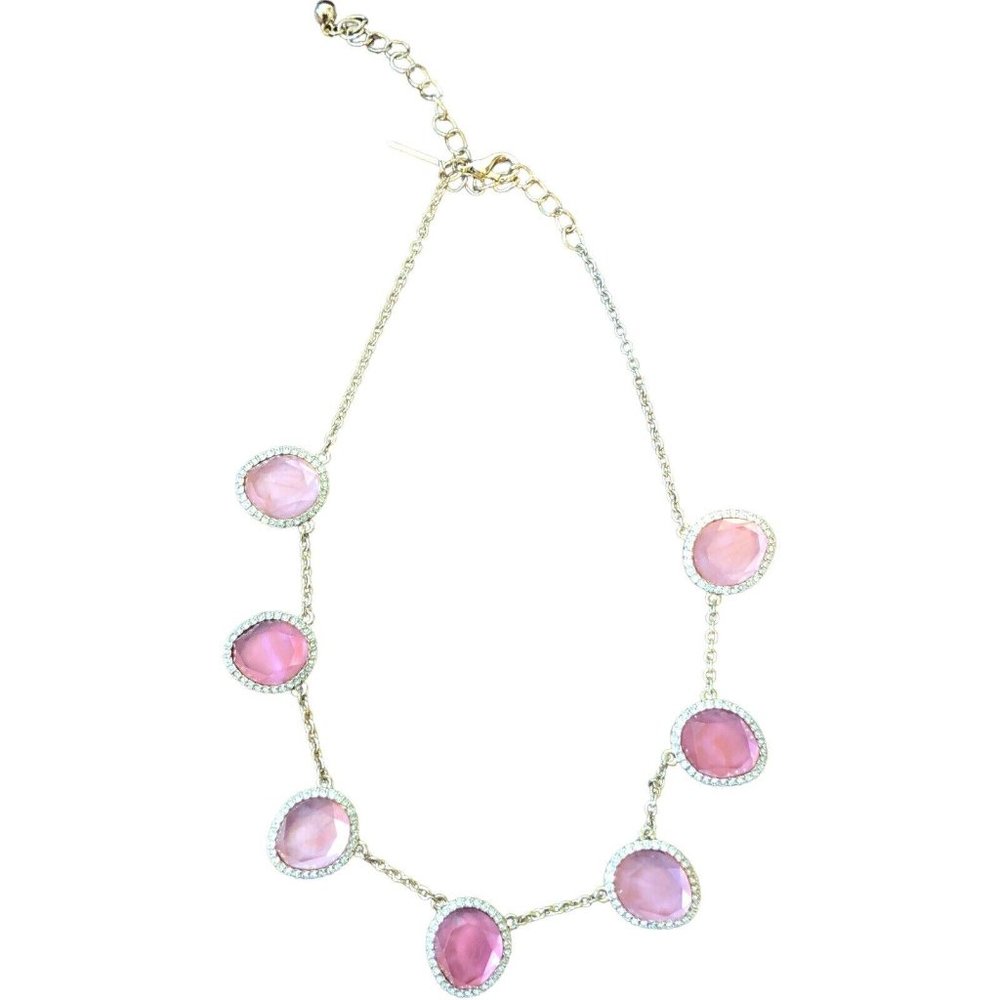 WHBM White House Black Market Pink Pavé Gemstone Short Statement Necklace 16"